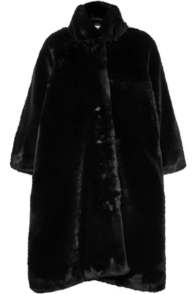 Shop Balenciaga Faux Fur Coat In Black