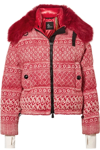 Shop Moncler Genius + 3 Grenoble Faux Shearling-trimmed Wool-blend Tweed Down Jacket In Red
