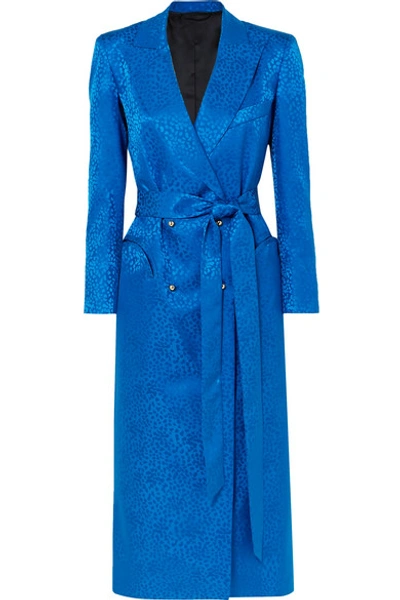 Shop Blazé Milano Double-breasted Silk-jacquard Midi Dress In Cobalt Blue