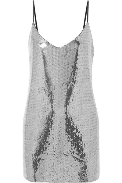 Shop Rta Bijoux Sequined Crepe De Chine Mini Dress In Silver