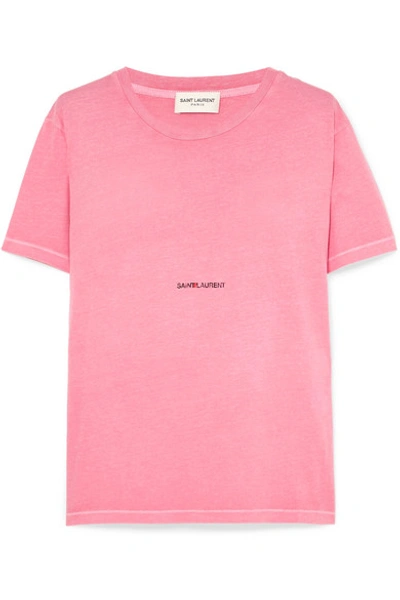 Shop Saint Laurent Printed Cotton-jersey T-shirt In Bright Pink