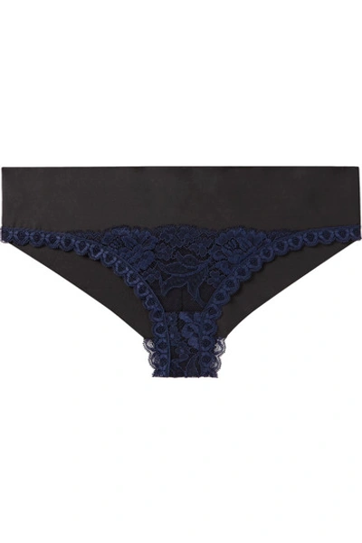 Shop Stella Mccartney Bella Admiring Lace And Stretch-jersey Briefs In Navy