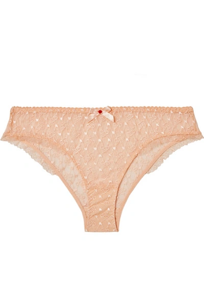 Shop Agent Provocateur Dorotia Lace-trimmed Embroidered Stretch-tulle Briefs In Peach
