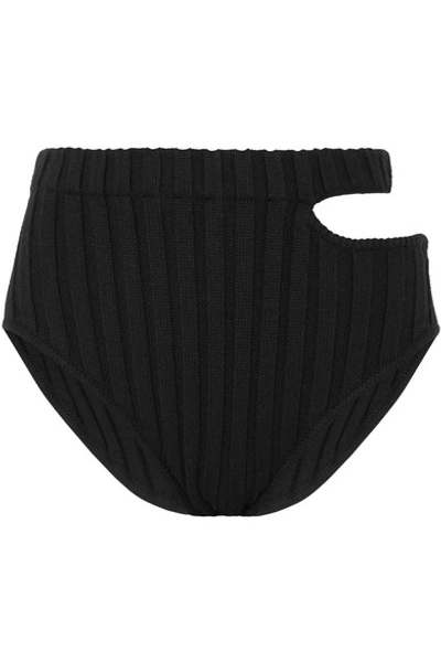 Shop Marieyat Sade Cutout Ribbed Merino Wool-blend Briefs In Black