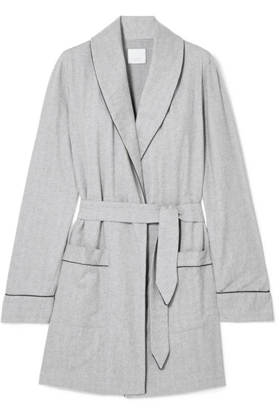 Shop Three J Nyc Belted Cotton-flannel Robe In Gray