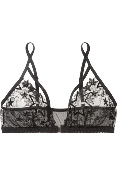Shop Hanky Panky Stellar Embroidered Lace And Stretch-mesh Soft-cup Triangle Bra In Black