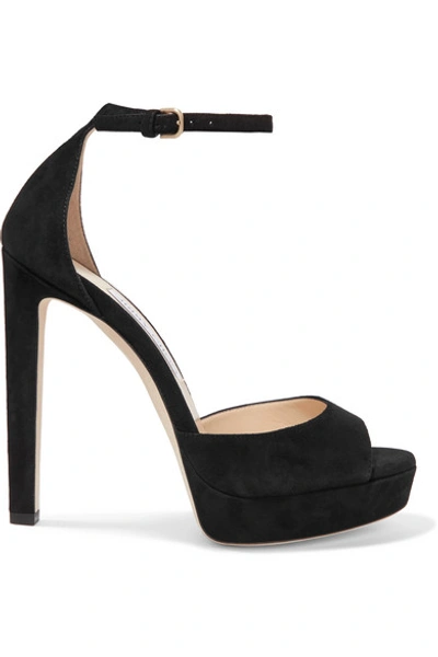 Shop Jimmy Choo Pattie 130 Suede Platform Sandals In Black