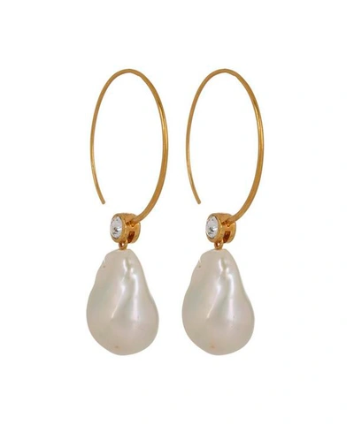 Shop Celine Baroque Pearl Crystal Hoop Earrings In White