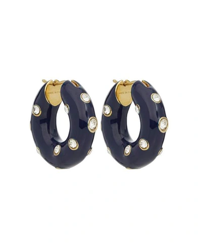 Shop Celine Byzantine Small Enamel Crystal Hoop Earrings In Blue