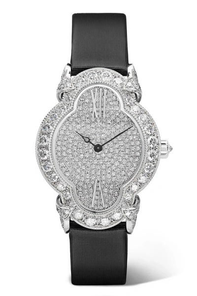 Shop Vacheron Constantin Heures Créatives 26.5mm 18-karat White Gold, Satin, Alligator And Diamond Watch