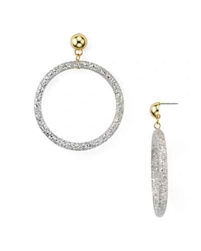 Shop Rebecca Minkoff Glitter Resin Frontal Hoop Earrings In Silver