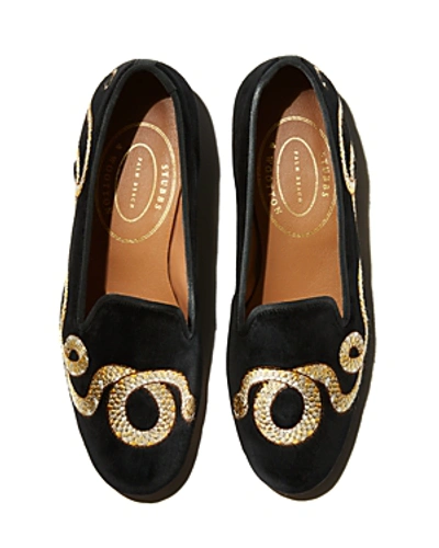 Shop Stubbs & Wootton Women's Cobra Velvet Loafers In Black