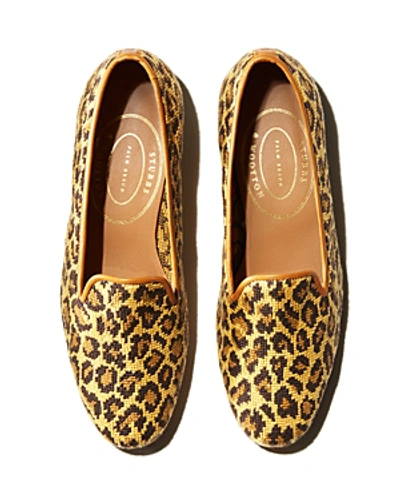 Shop Stubbs & Wootton Women's Jane Leopard Knit Slipper Loafers In Yellow Leopard
