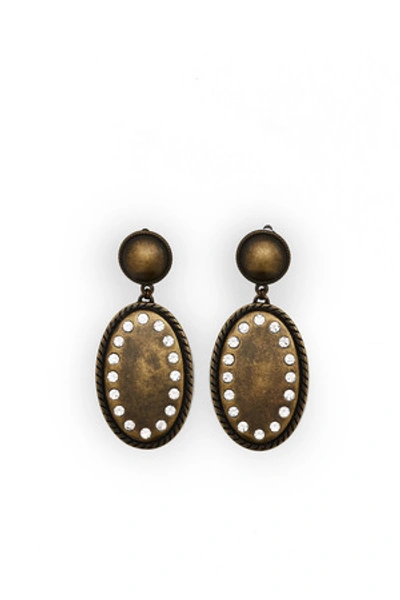 Shop Alessandra Rich Opening Ceremony Brass With Crystals Oval Earrings In Brass/crystal