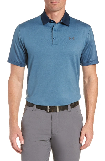 Shop Under Armour 'playoff' Loose Fit Short Sleeve Polo In Bass Blue/ Academy/ Rhino Grey