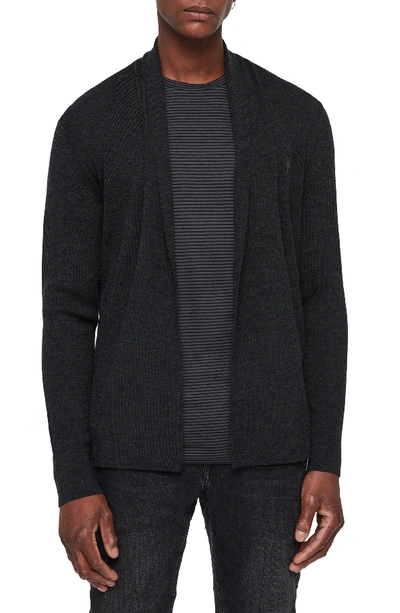 Shop Allsaints Mode Slim Fit Wool Cardigan In Tar Black Marl