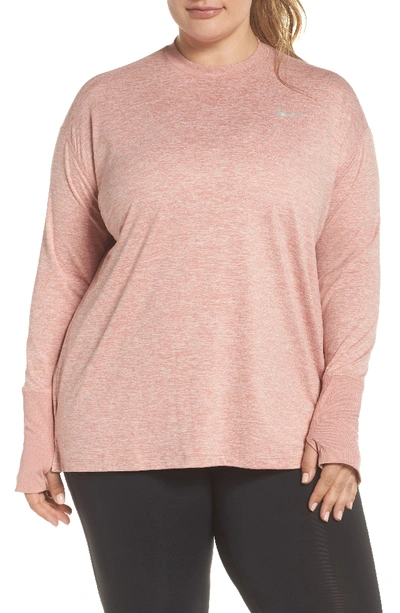 Shop Nike Dry Element Long Sleeve Top In Rust Pink/ Heather