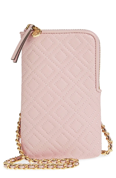 Shop Tory Burch Fleming Lambskin Leather Phone Crossbody Bag - Pink In Shell Pink