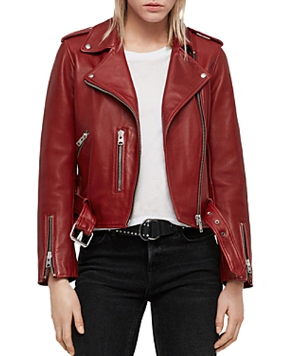 Shop Allsaints Balfern Leather Biker Jacket In Ruby Red