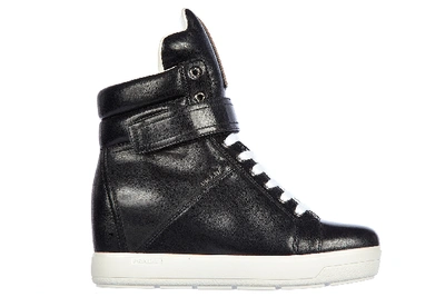 Shop Prada Women's Shoes High Top Leather Trainers Sneakers Nappa Sport In Black