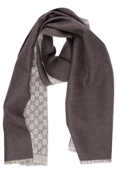 Shop Gucci Men's Wool Scarf Gg Jacquard In Brown