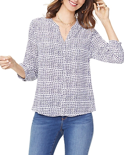 Shop Nydj Printed Pintuck-back Blouse In Lines Atwist Ash