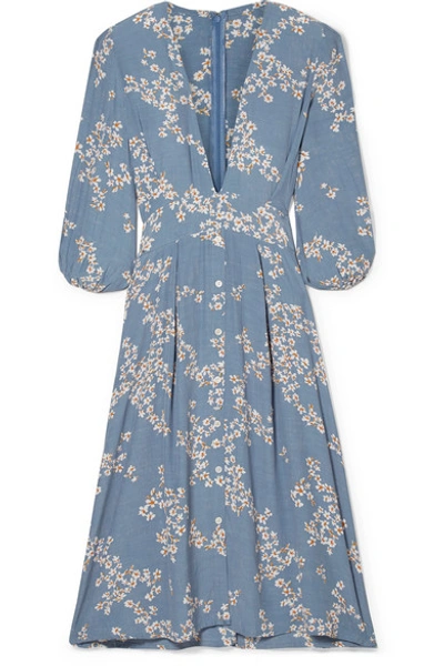 Shop Faithfull The Brand Chloe Tie-detailed Floral-print Crepe Midi Dress In Light Blue