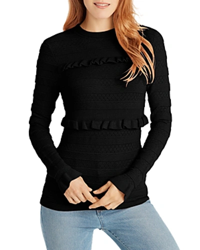 Shop Ella Moss Emma Ribbed Ruffled Sweater In Black