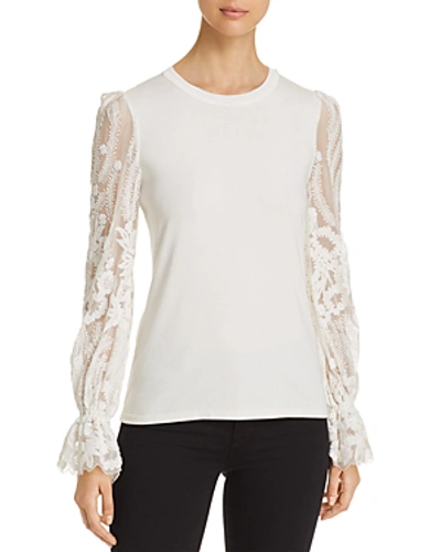 Shop Elie Tahari Hamani Lace-sleeve Sweater In White