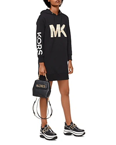 Michael Michael Kors Studded Mk Logo Hoodie-style Dress In Black/gold |  ModeSens