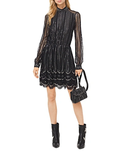Shop Michael Michael Kors Embellished Embroidered Lace Dress In Black/silver