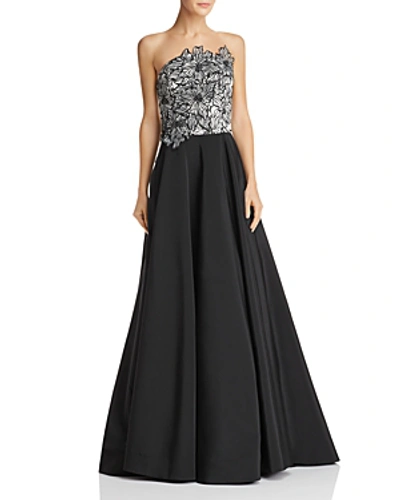 Shop Nha Khanh Strapless Floral Ball Gown In Black/white