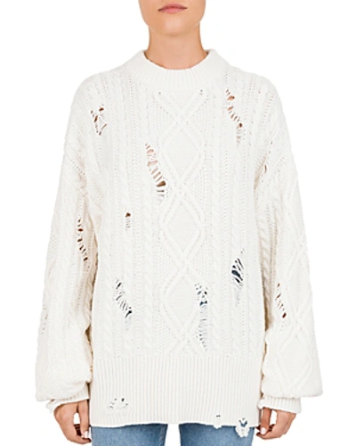 Shop The Kooples Distressed Cable Knit Sweater In Ecru