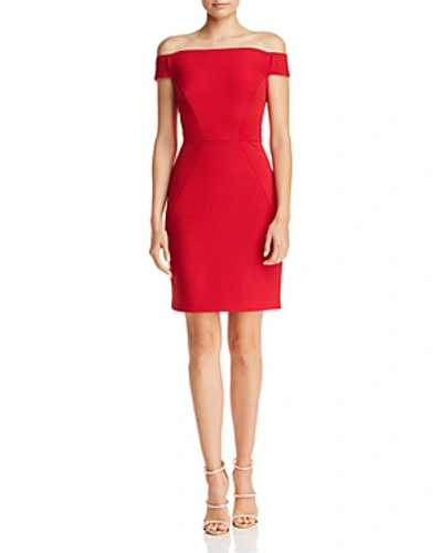 Shop Adrianna Papell Off-the-shoulder Dress In Cardinal