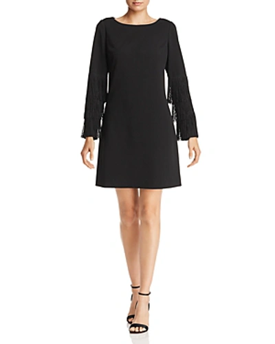 Shop Adrianna Papell Fringe-trimmed Crepe Dress In Black