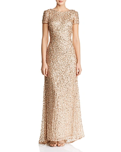 Shop Adrianna Papell Sequined Scoop-back Gown In Champagne/gold