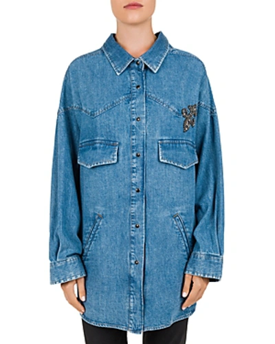 Shop The Kooples Denim And Lily Patch Shirt In Blue Denim