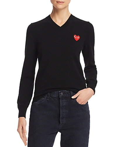 Shop Comme Des Garçons Play Embroidered Logo Wool Sweater In Black