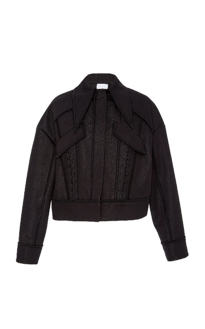 Shop Acler Collins Lace-up Cropped Jacket In Black