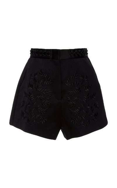Shop Acler Gardiner Embroidered Wool-blend Shorts In Black