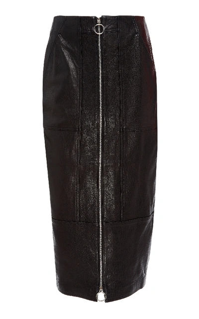 Shop Acler Middleton Exposed Zip Leather Midi Skirt In Black