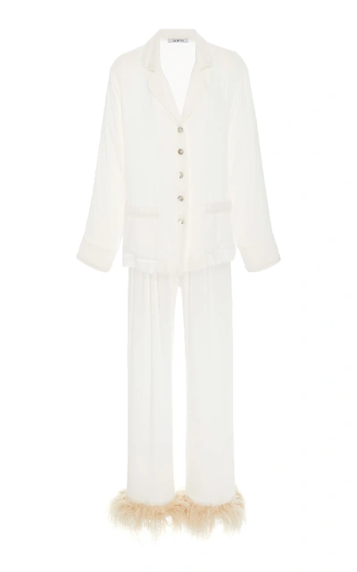 Shop Sleeper Ostrich Feather-trimmed Satin Pajama Set In White