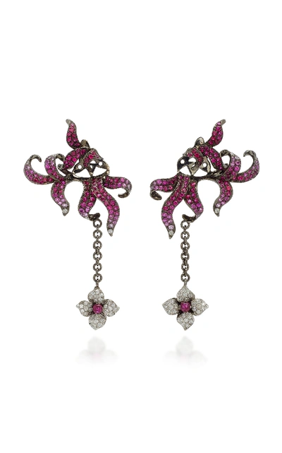 Shop Wendy Yue 18k White Gold Multi-stone Earrings In Pink