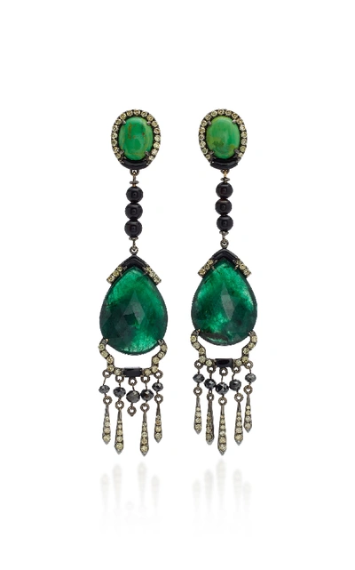 Shop Wendy Yue 18k White Gold Multi-stone Earrings In Green