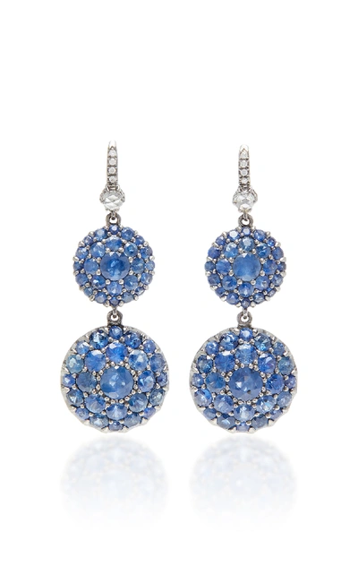 Shop Nam Cho Rhodium-plated 18k White Gold Sapphire And Diamond Earrings In Blue