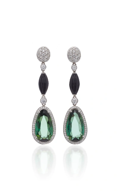 Shop Goshwara 18k White Gold Tourmaline And Diamond Earrings In Green