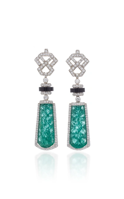 Shop Goshwara Platinum Emerald And Diamond Earrings In Green