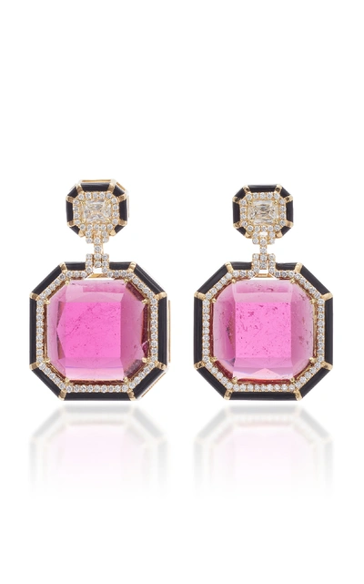 Shop Goshwara 18k Gold Rubellite And Diamond Earrings In Pink