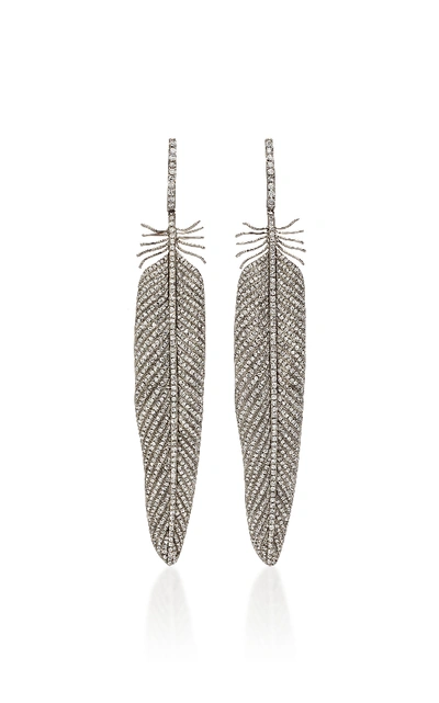 Shop Sidney Garber Plumage Titanium And Diamond Earrings In Grey