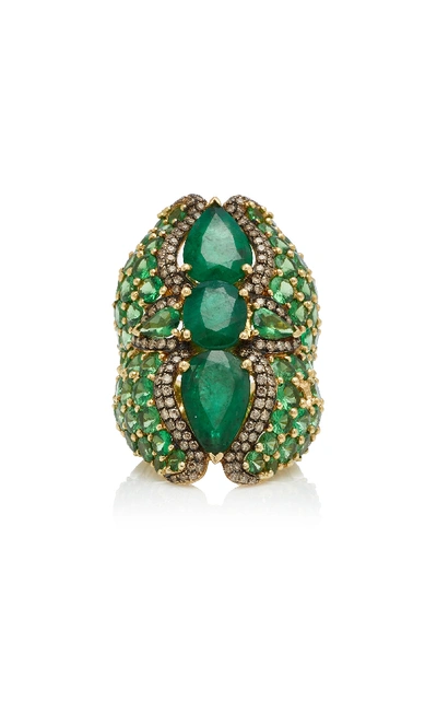 Shop Wendy Yue 18k Gold Multi-stone Ring In Green